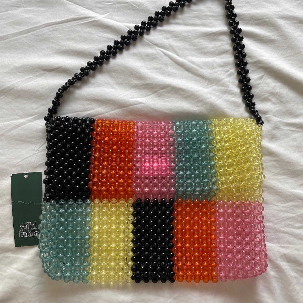 Multi-color beaded shoulder bag